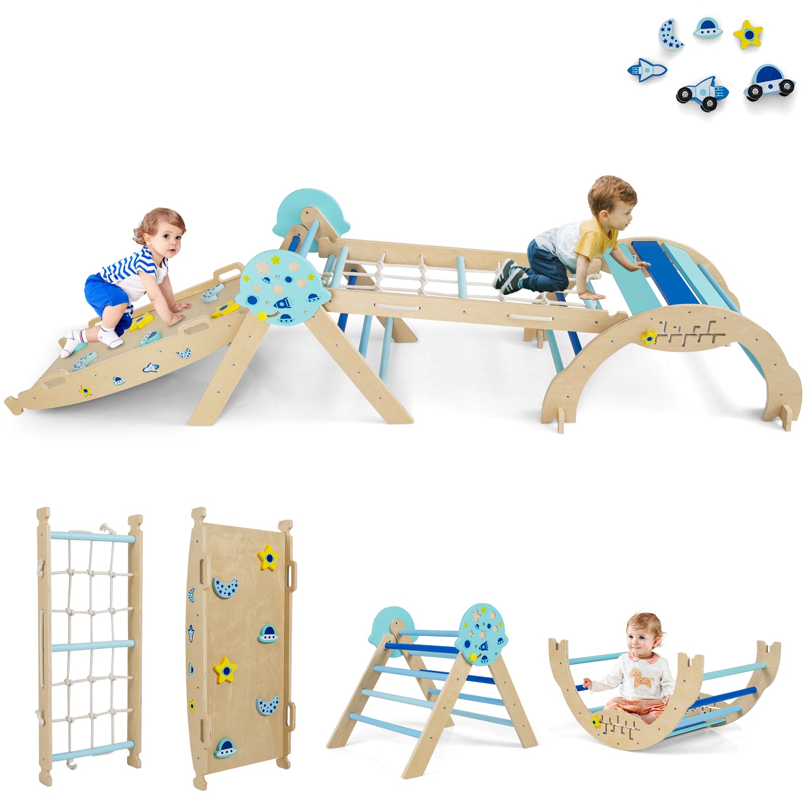 Triangle Set 8-in-1 Foldable Baby Climbing Toys Astronaut/Unicorn Theme-Blue