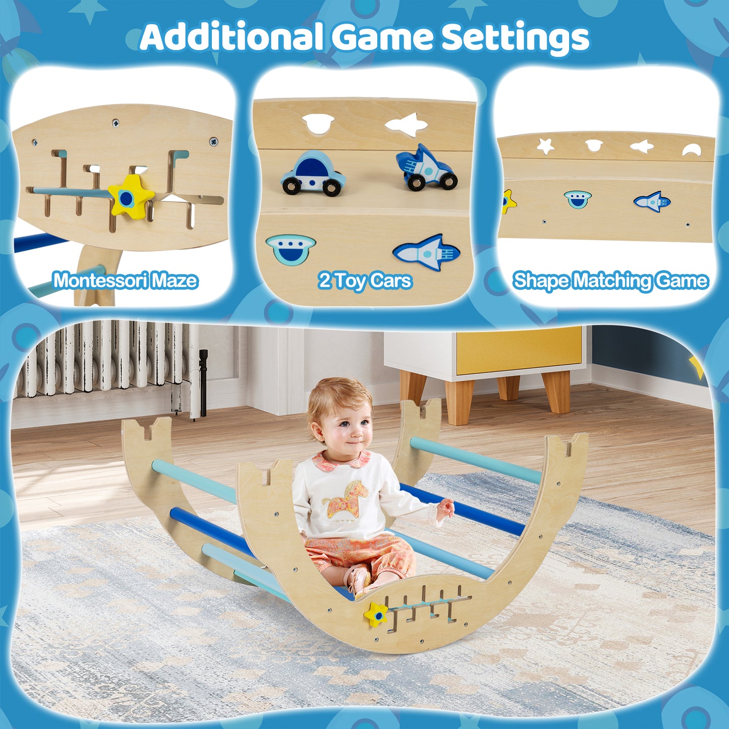Triangle Set 8-in-1 Foldable Baby Climbing Toys Astronaut/Unicorn Theme-Blue