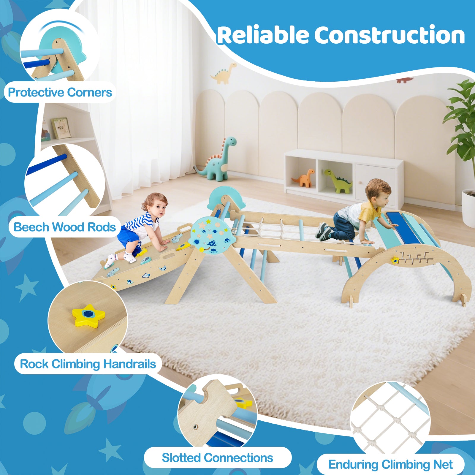 Triangle Set 8-in-1 Foldable Baby Climbing Toys Astronaut/Unicorn Theme-Blue