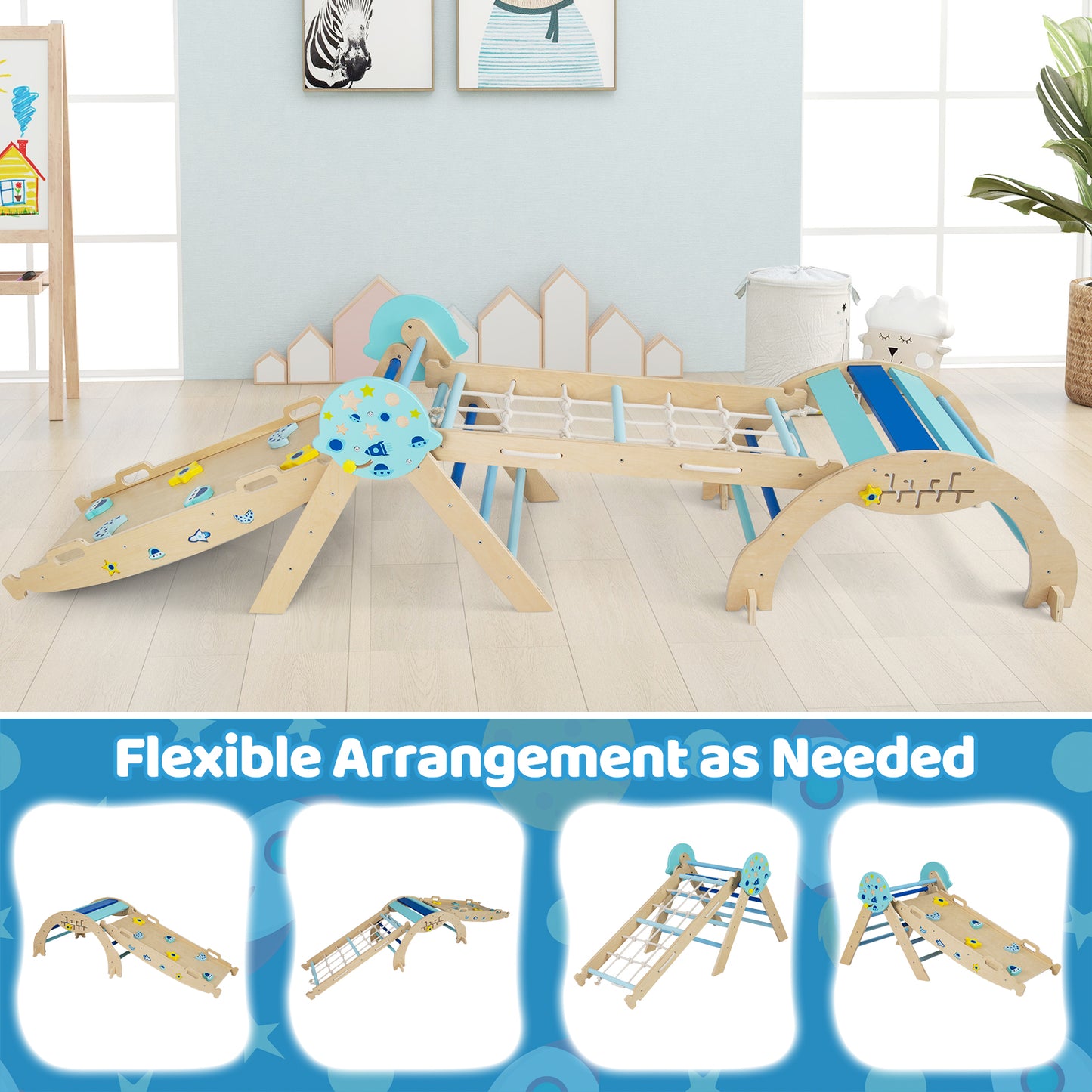 Triangle Set 8-in-1 Foldable Baby Climbing Toys Astronaut/Unicorn Theme-Blue