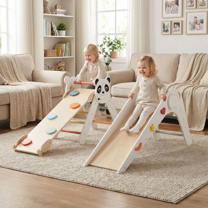 Triangle Set Foldable Kids Climbing Toys Panda-Themed Wood Montessori Climbing Set