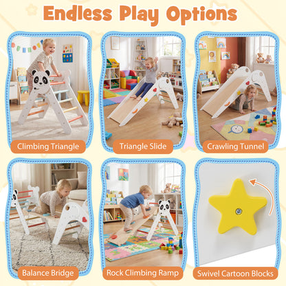 Triangle Set Foldable Kids Climbing Toys Panda-Themed Wood Montessori Climbing Set