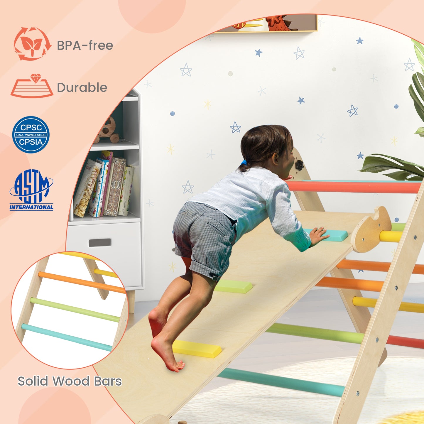3-in-1 Climbing Set Foldable and Adjustable Kids Triangle Set