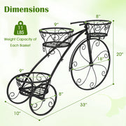 Tricycle Plant Stand Flower Pot Cart Holder with 3 Hollowed Baskets-Black