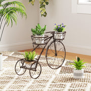 Tricycle Plant Stand Flower Pot Cart Holder with 3 Hollowed Baskets-Bronze