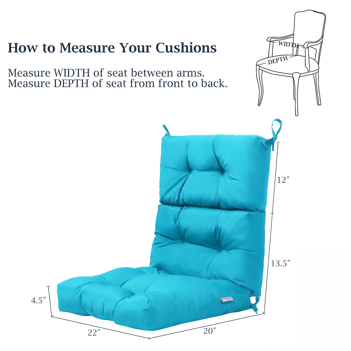 Tufted High Back Patio Chair Cushion with Ties - Turquoise