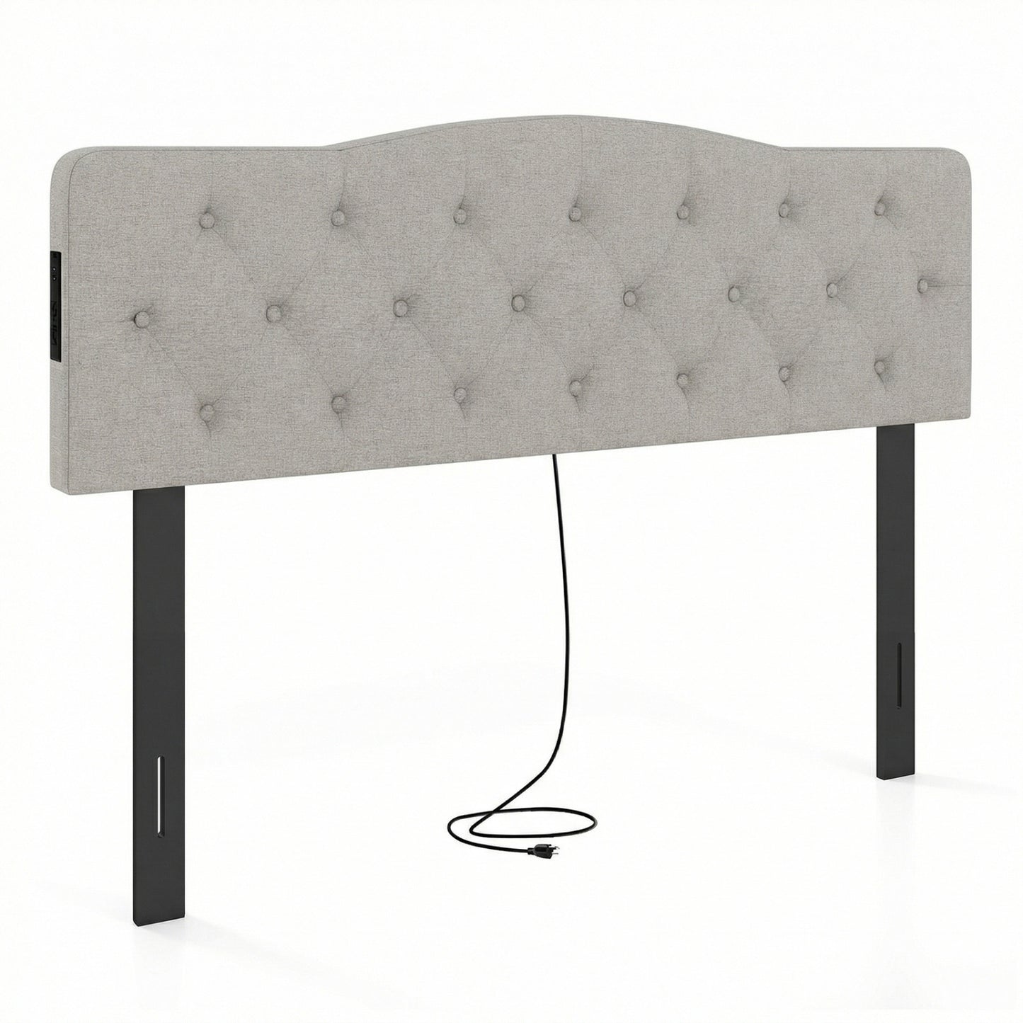 Tufted Upholstered Head Board for Queen and Full Size Bed with 2 AC Outlets-Gray