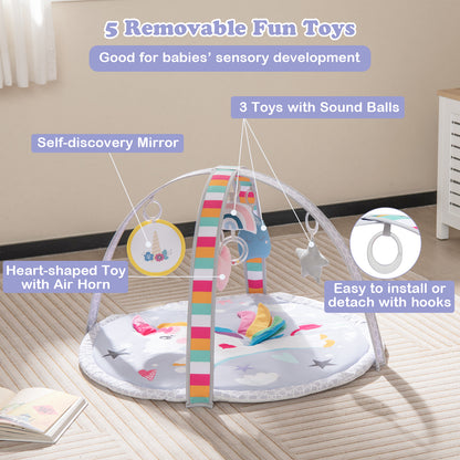 Baby Play Gym Mat 7-in-1 Tummy Time Activity Mat with 5 Detachable Toys-Multicolor