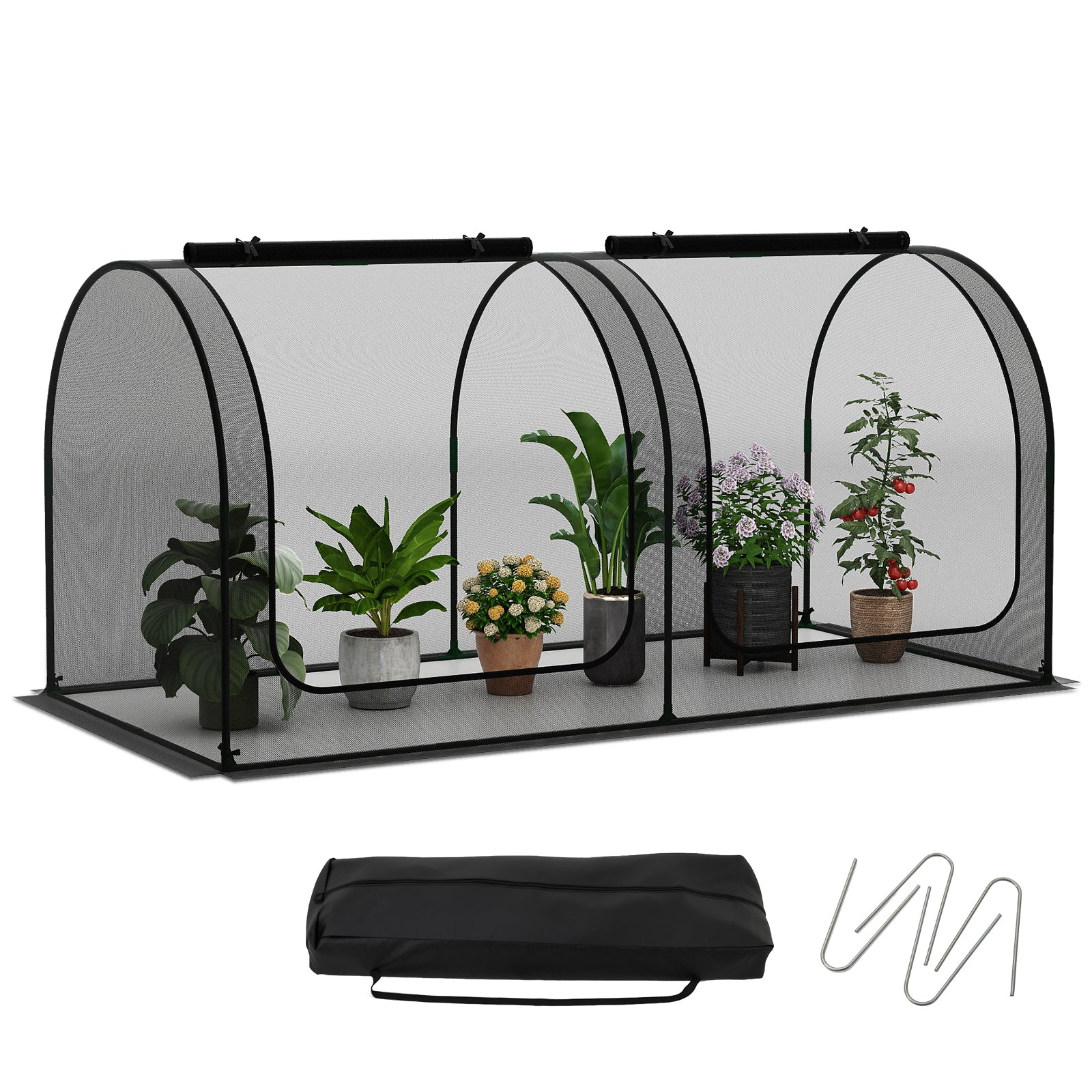 Tunnel Crop Cage Large Portable Plant Protection Tent with 2 Roll-up Zippered Doors