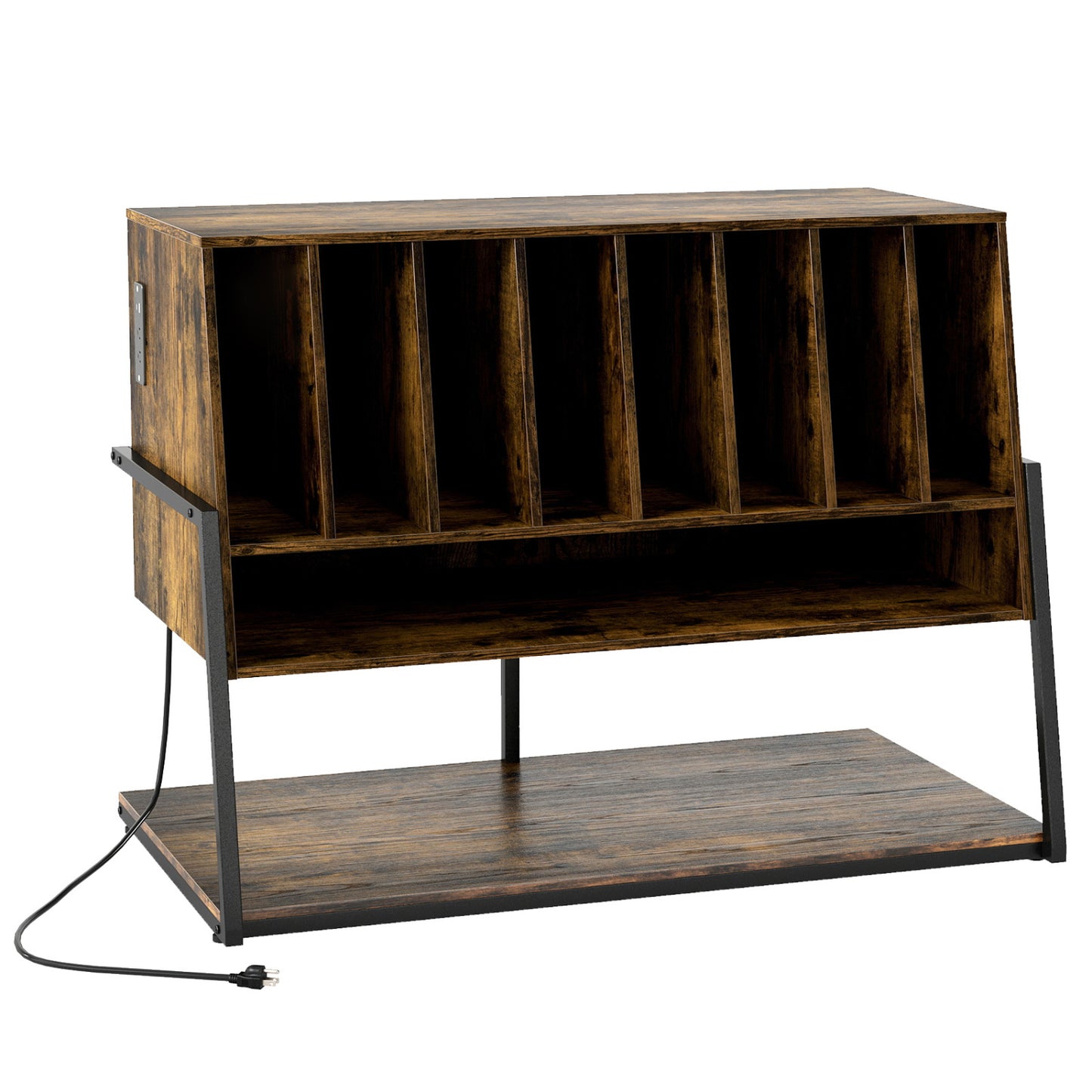 Turntable Stand with Charging Station & Vinyl Storage