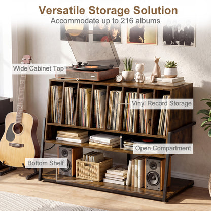 Turntable Stand with Charging Station & Vinyl Storage