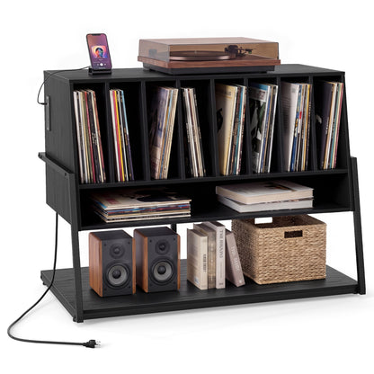 Turntable Stand with Charging Station & Vinyl Storage