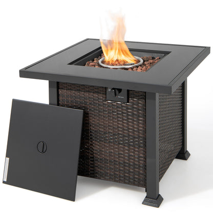 9 Pieces Patio Furniture Set with 32‚Äù Fire Pit Table and 50000 BTU Square Propane Fire Pit-Turquoise