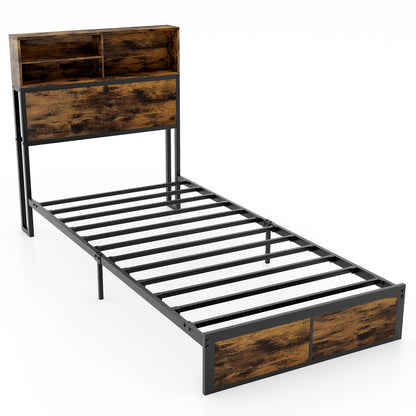 Twin/Full/Queen/King Size Bed Frame with Storage Headboard Industrial Metal Platform Bed-King Size - Twin Size