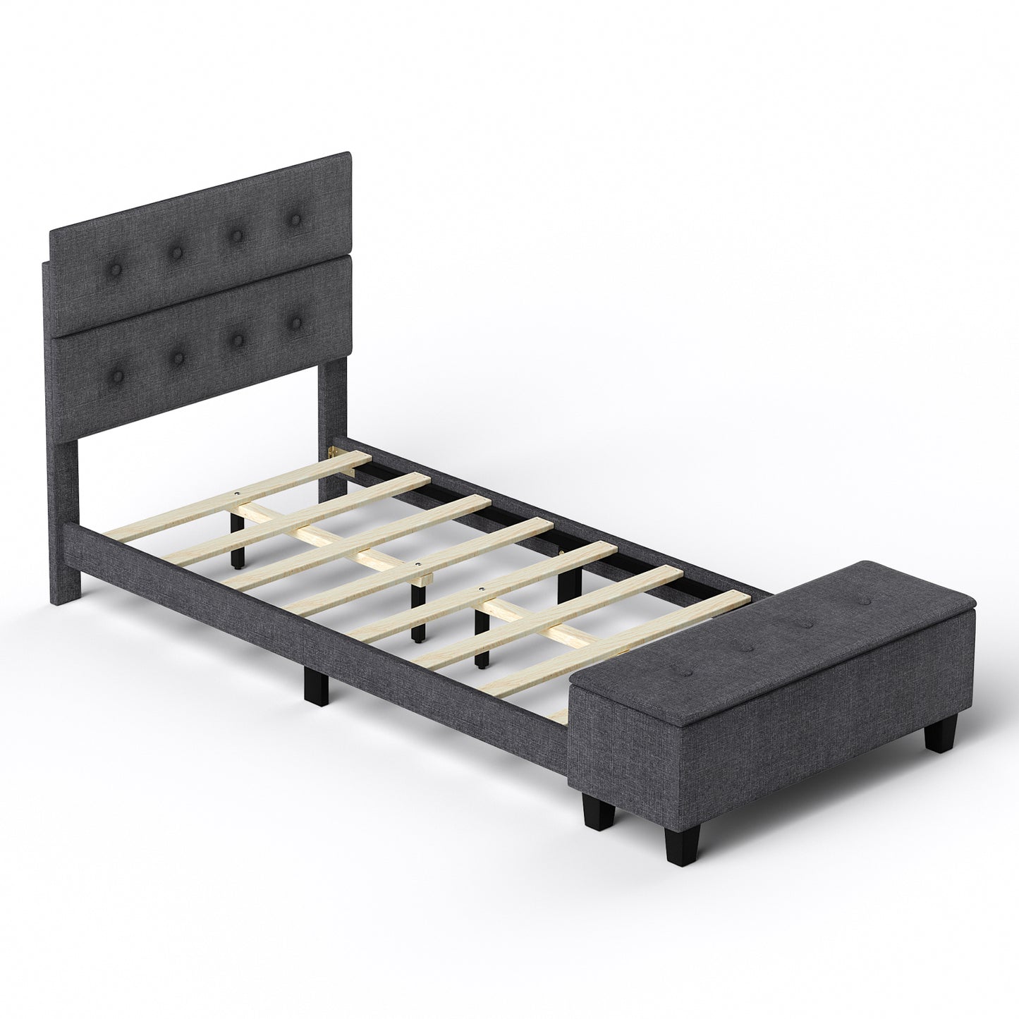 Full/Queen/Twin Upholstered Bed Frame with Ottoman Storage-Queen Size - Twin Size