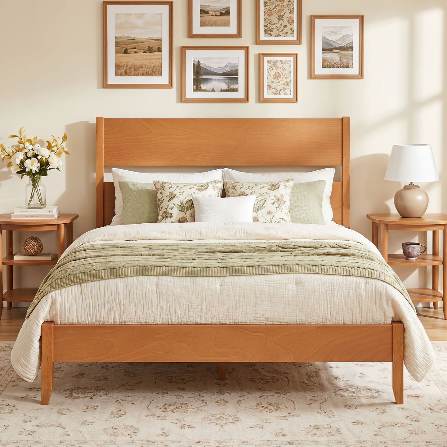Full Bed Frame with Headboard and Solid Wood Legs