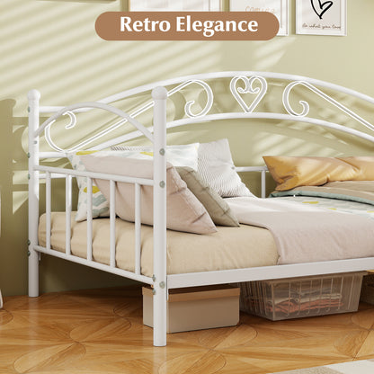 Twin Size Metal Daybed Frame with Headboard for Bedroom-White