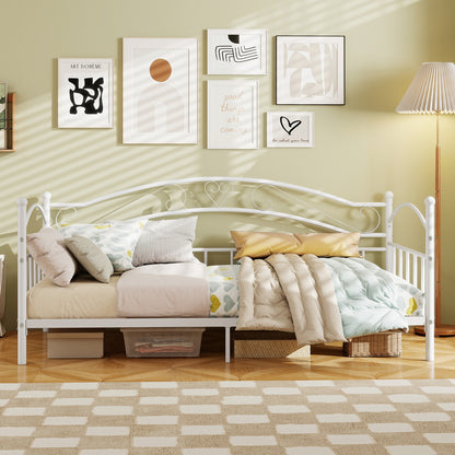 Twin Size Metal Daybed Frame with Headboard for Bedroom-White