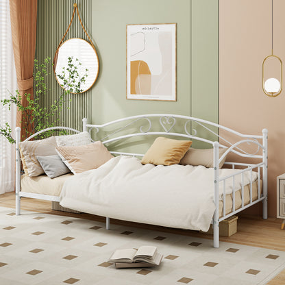 Twin Size Metal Daybed Frame with Headboard for Bedroom-White