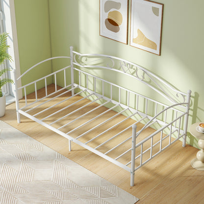 Twin Size Metal Daybed Frame with Headboard for Bedroom-White
