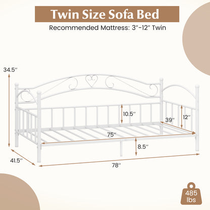 Twin Size Metal Daybed Frame with Headboard for Bedroom-White