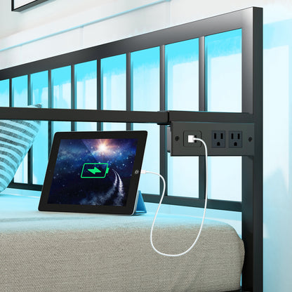 Twin Daybed with Charging Station and LED Lights-Black