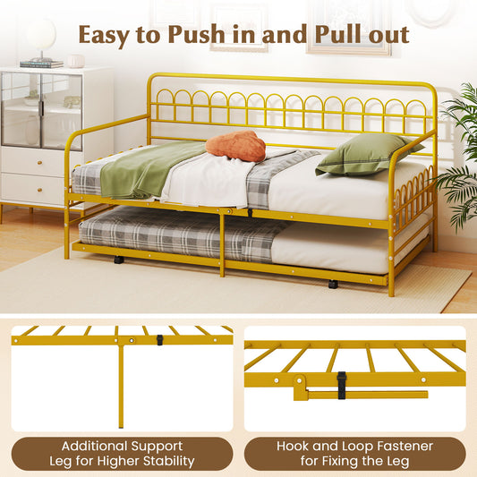Twin Daybed with Curved Backrest and Armrests-Gold