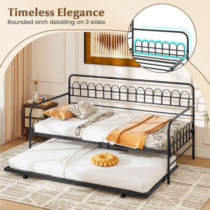 Twin Daybed with Curved Backrest and Armrests-Black
