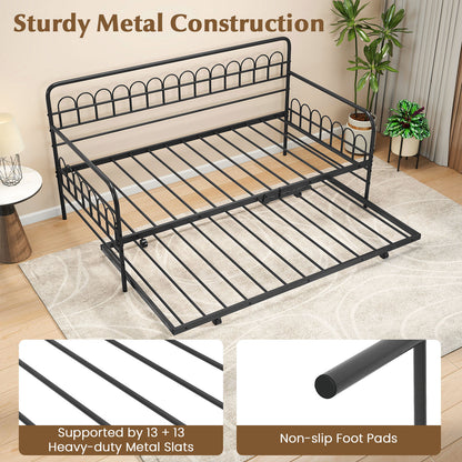 Twin Daybed with Curved Backrest and Armrests-Black