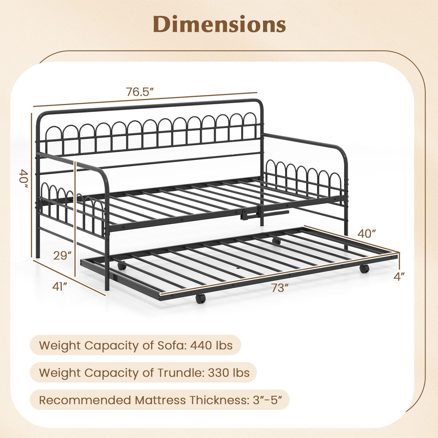 Twin Daybed with Curved Backrest and Armrests-Black