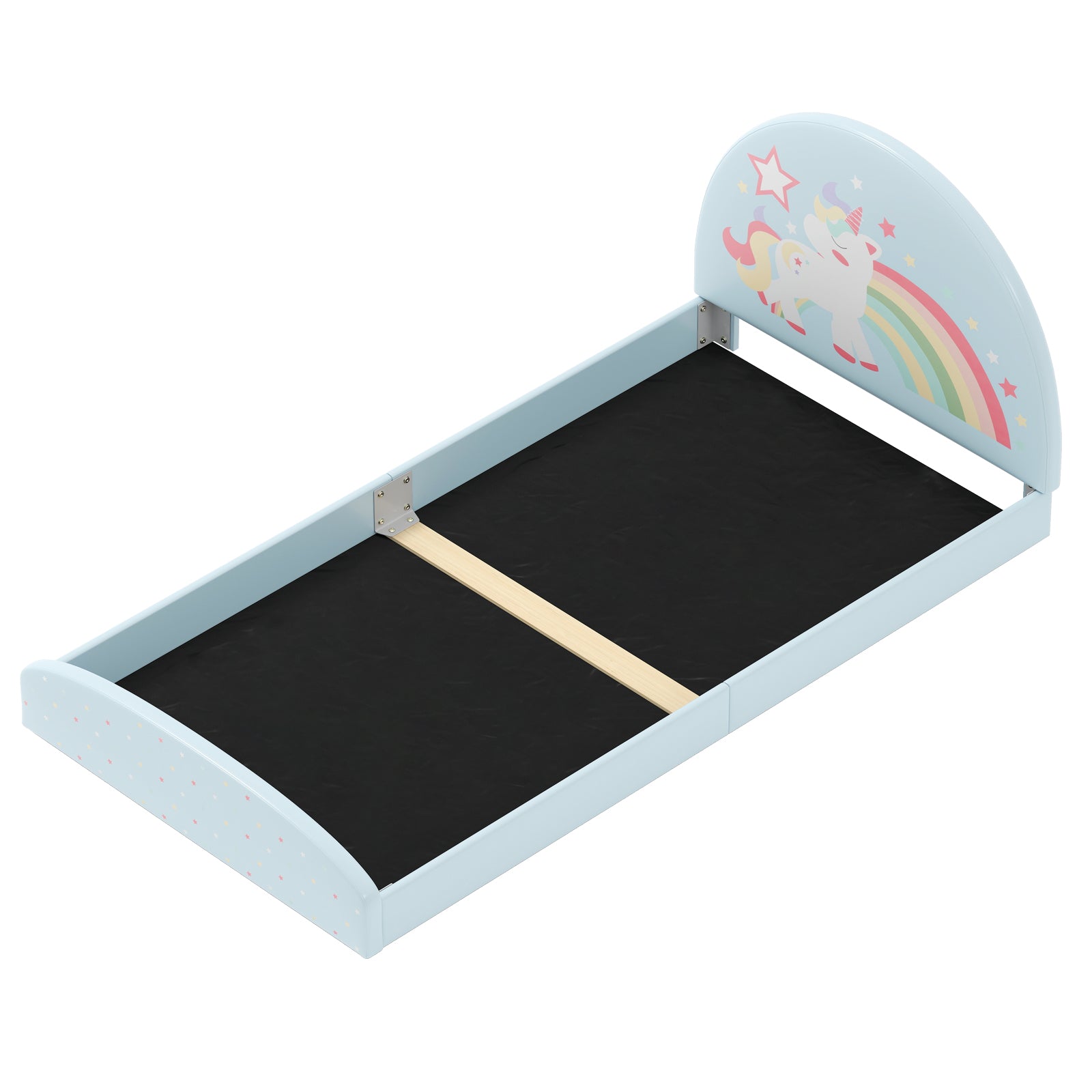 Twin Floor Bed Frame Upholstered Twin Size Kids Floor Bed with 210D Oxford Cloth Floor Mat-Blue