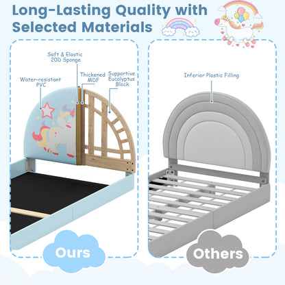 Twin Floor Bed Frame Upholstered Twin Size Kids Floor Bed with 210D Oxford Cloth Floor Mat-Blue