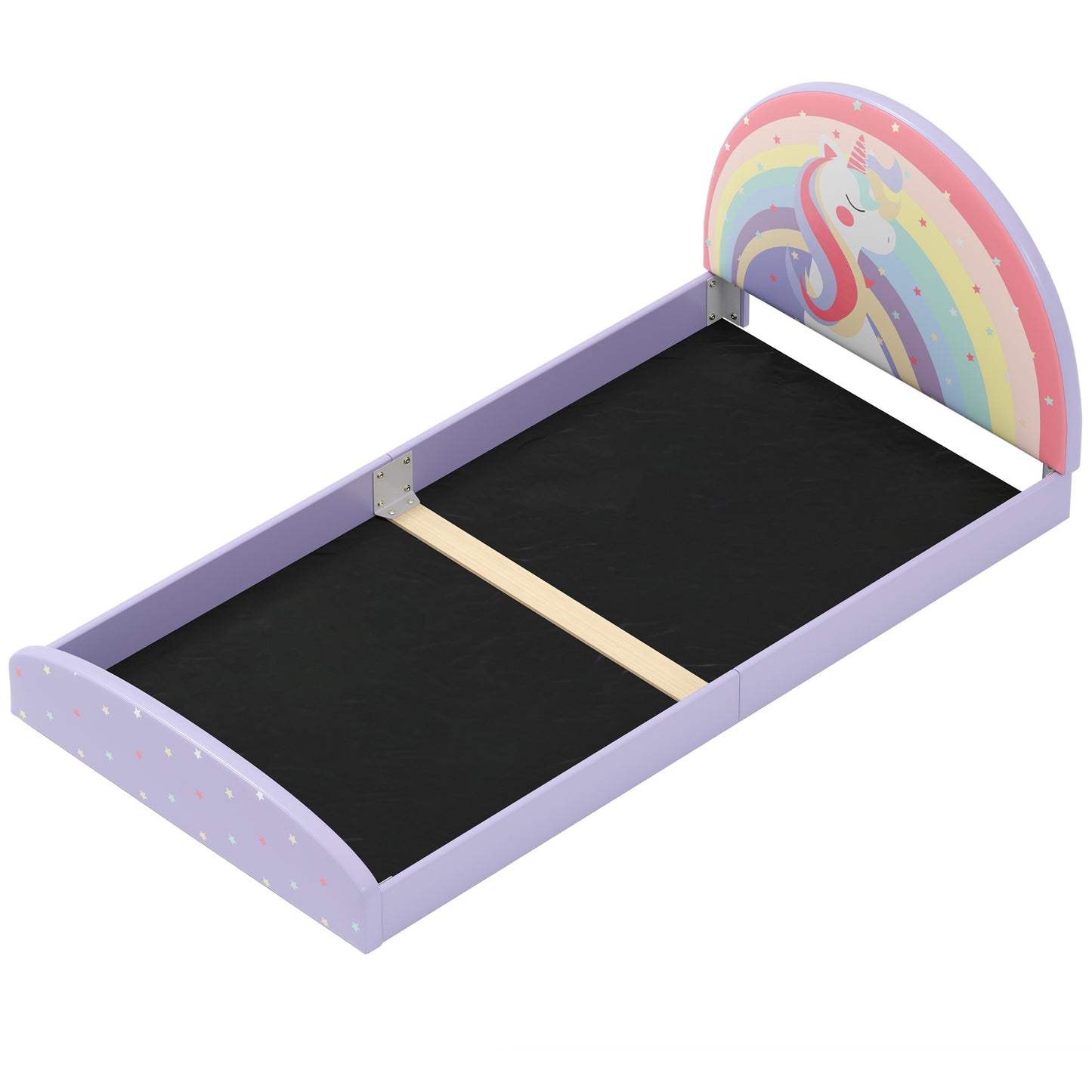 Twin Floor Bed Frame Upholstered Twin Size Kids Floor Bed with 210D Oxford Cloth Floor Mat-Purple