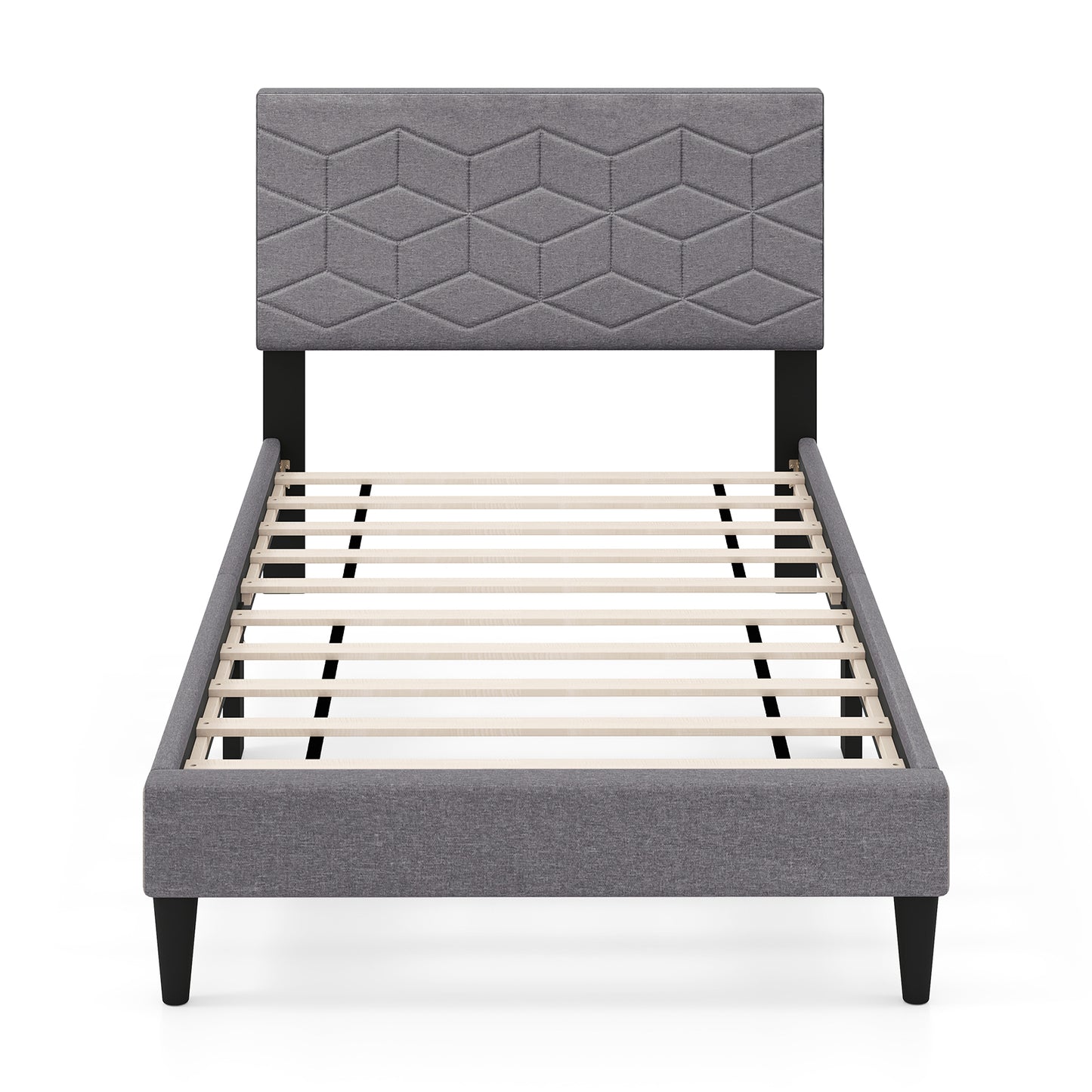 Twin/Full/Queen Size Bed Frame Modern Platform Bed with Linen Fabric Upholstered Headboard-Twin