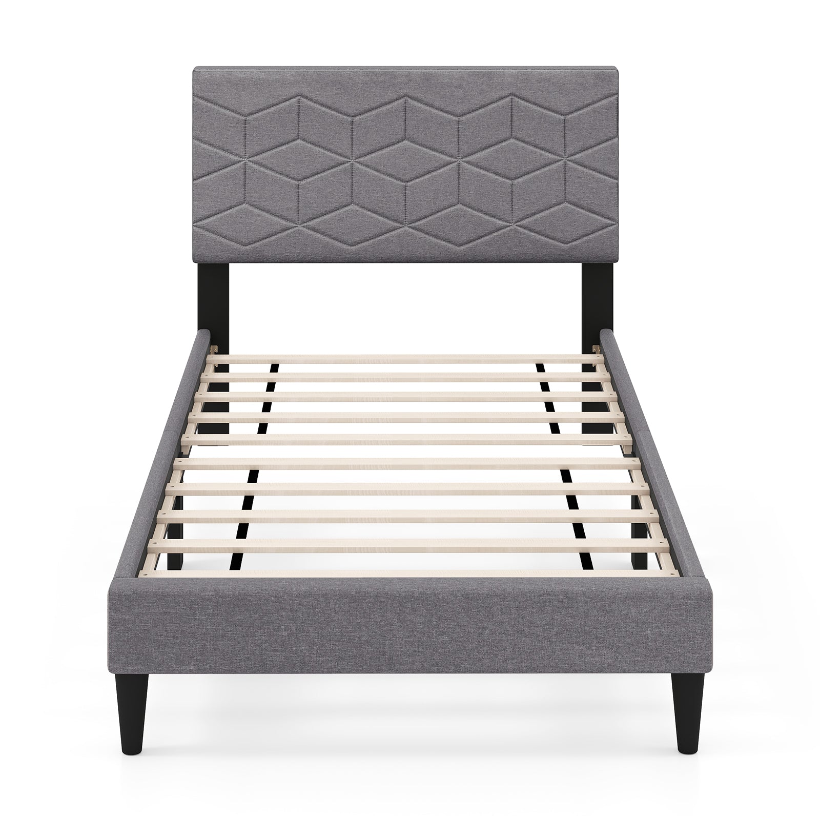 Twin/Full/Queen Size Bed Frame Modern Platform Bed with Linen Fabric Upholstered Headboard-Twin