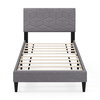 Twin/Full/Queen Size Bed Frame Modern Platform Bed with Linen Fabric Upholstered Headboard-Twin
