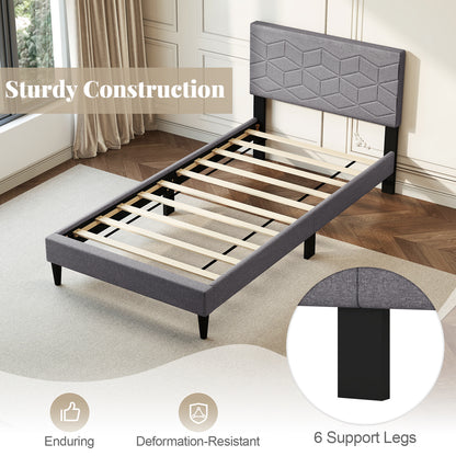Twin/Full/Queen Size Bed Frame Modern Platform Bed with Linen Fabric Upholstered Headboard-Twin