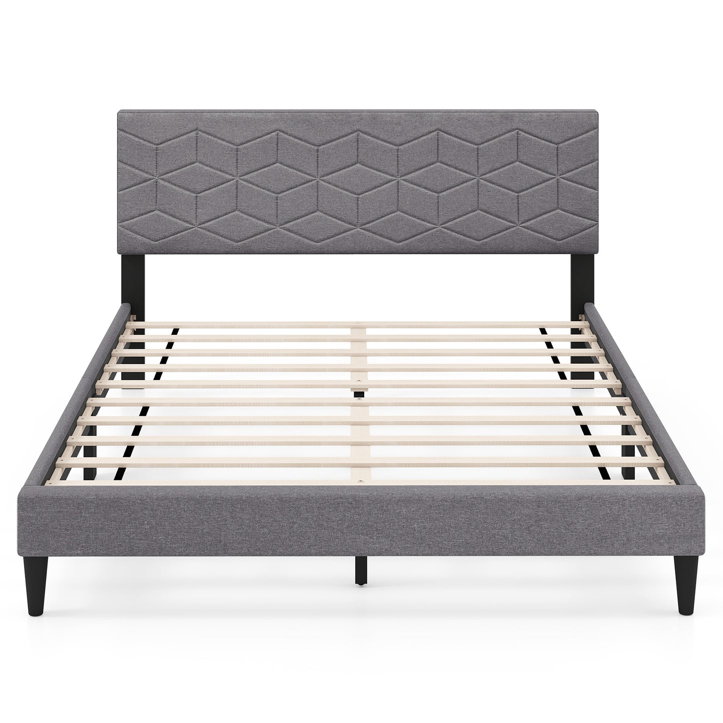 Twin/Full/Queen Size Bed Frame Modern Platform Bed with Linen Fabric Upholstered Headboard-Queen