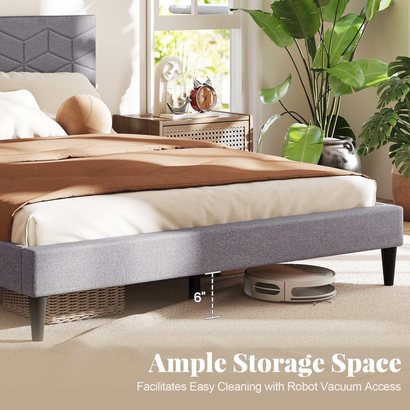 Twin/Full/Queen Size Bed Frame Modern Platform Bed with Linen Fabric Upholstered Headboard-Queen
