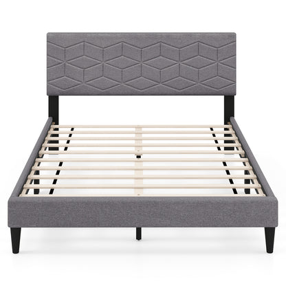 Twin/Full/Queen Size Bed Frame Modern Platform Bed with Linen Fabric Upholstered Headboard-Full