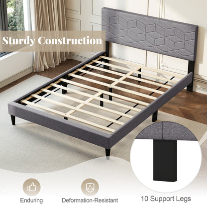 Twin/Full/Queen Size Bed Frame Modern Platform Bed with Linen Fabric Upholstered Headboard-Full
