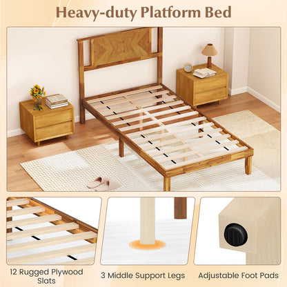 Twin/Full/Queen Size Bed Frame Mid-Century Acacia Wood Platform Bed with Headboard-Twin Size