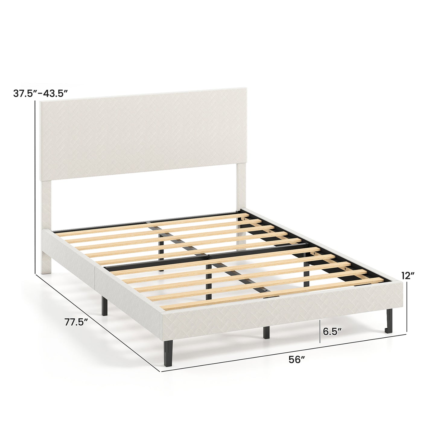 Twin/Full/Queen Size Velvet Bed Frame Upholstered Platform Bed with Chevron Headboard Beige-Full
