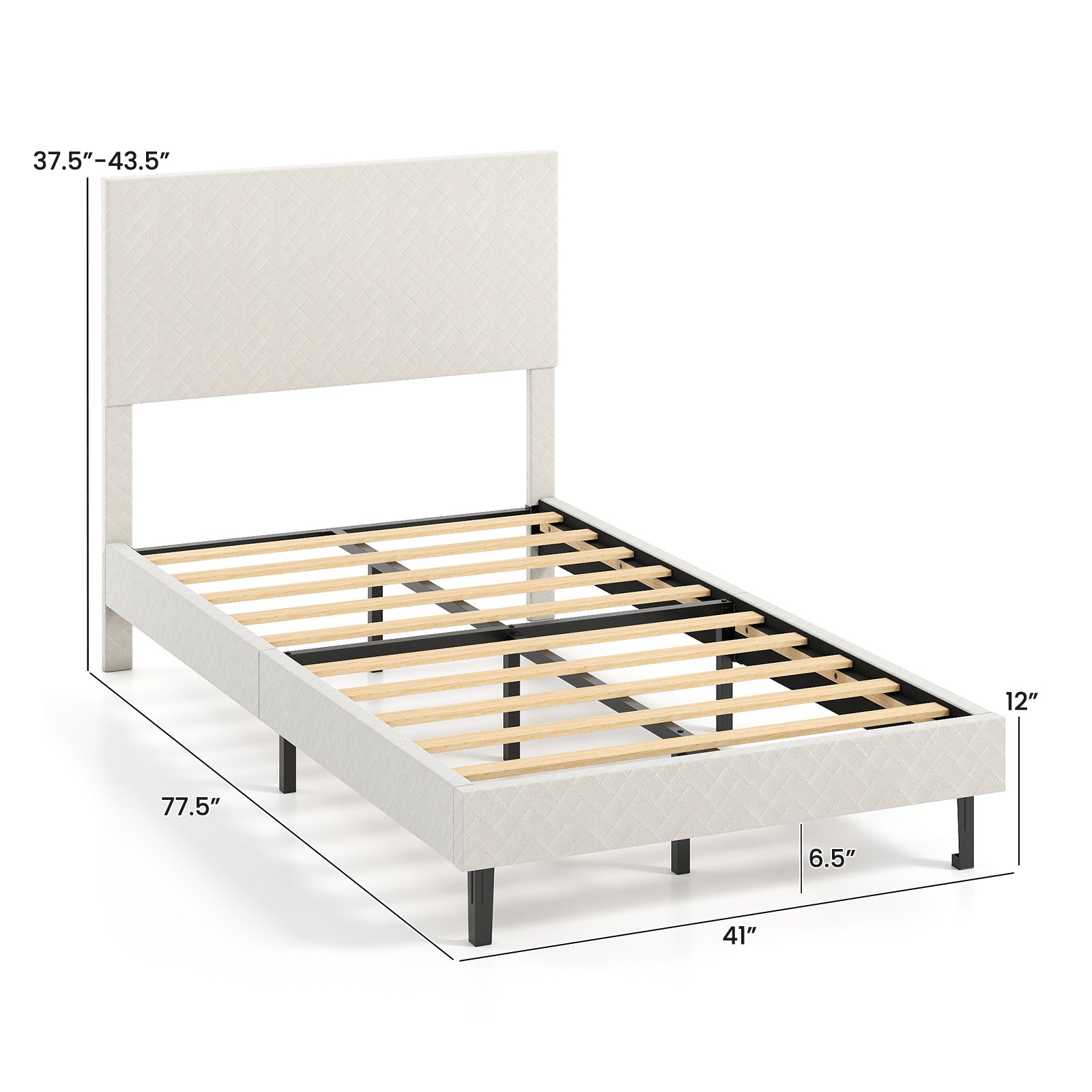 Twin/Full/Queen Size Velvet Bed Frame Upholstered Platform Bed with Chevron Headboard Beige-Twin