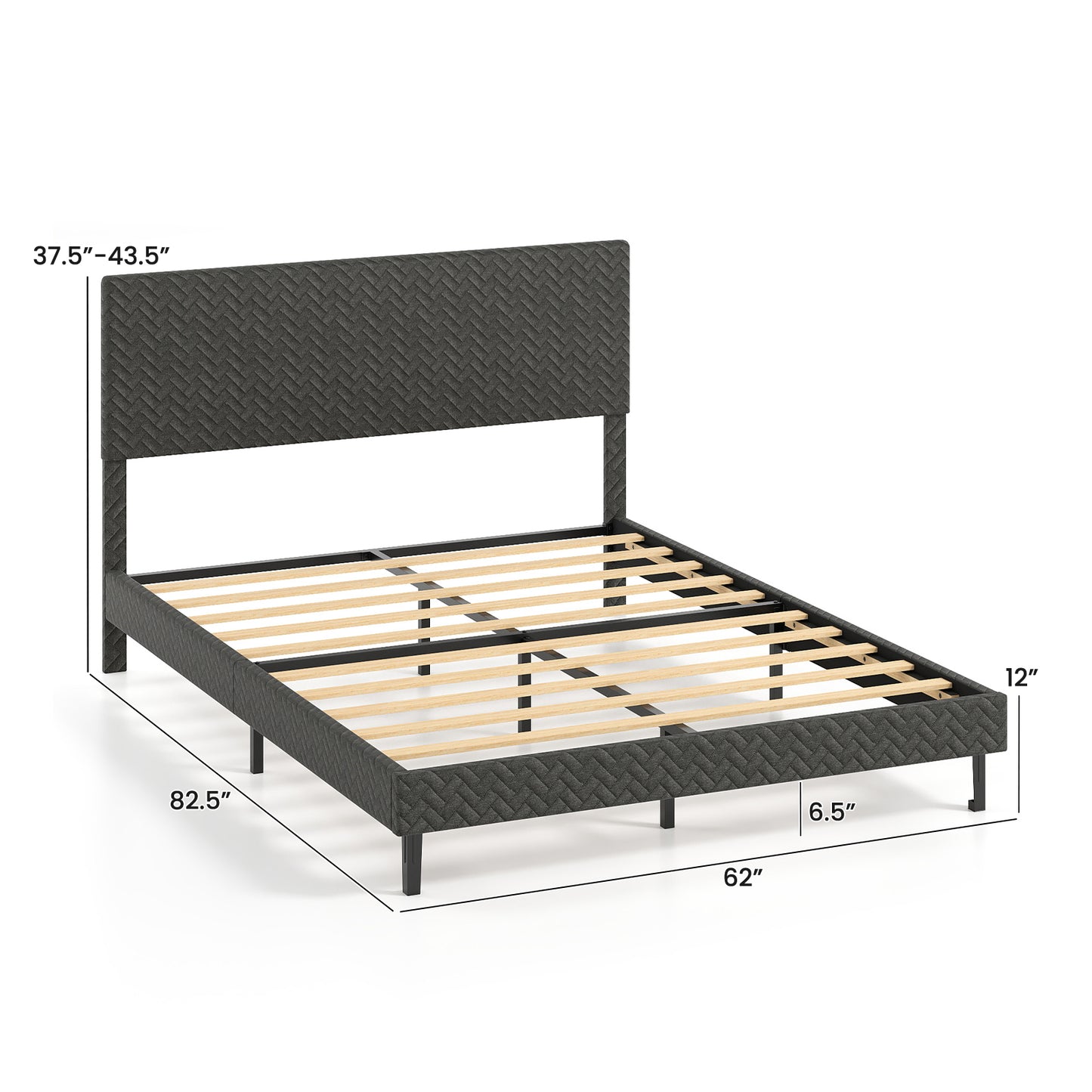 Twin/Full/Queen Size Velvet Bed Frame Upholstered Platform Bed with Chevron Headboard Gray-Queen