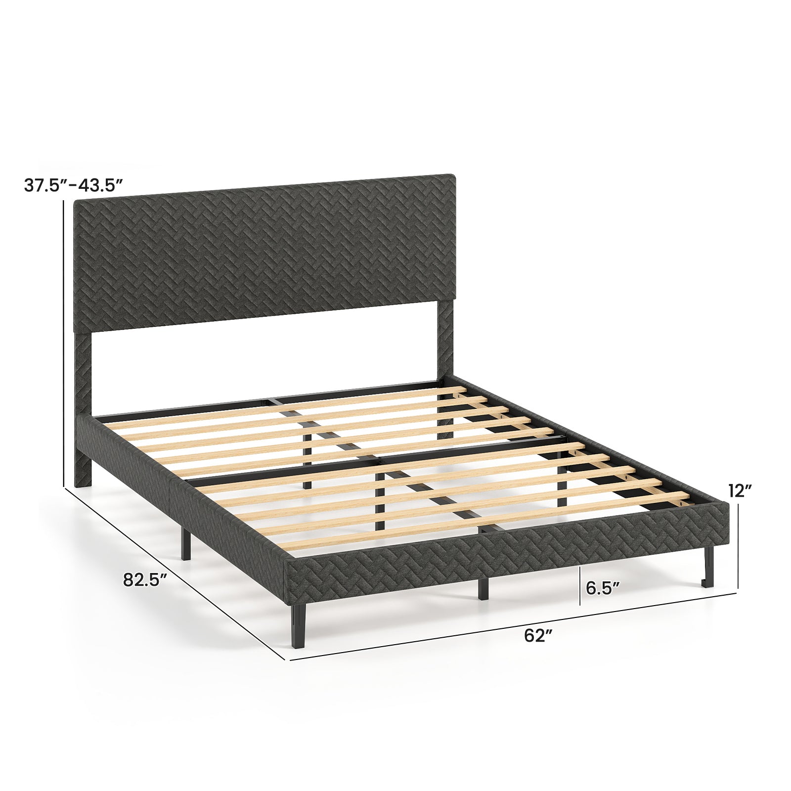 Twin/Full/Queen Size Velvet Bed Frame Upholstered Platform Bed with Chevron Headboard Gray-Queen