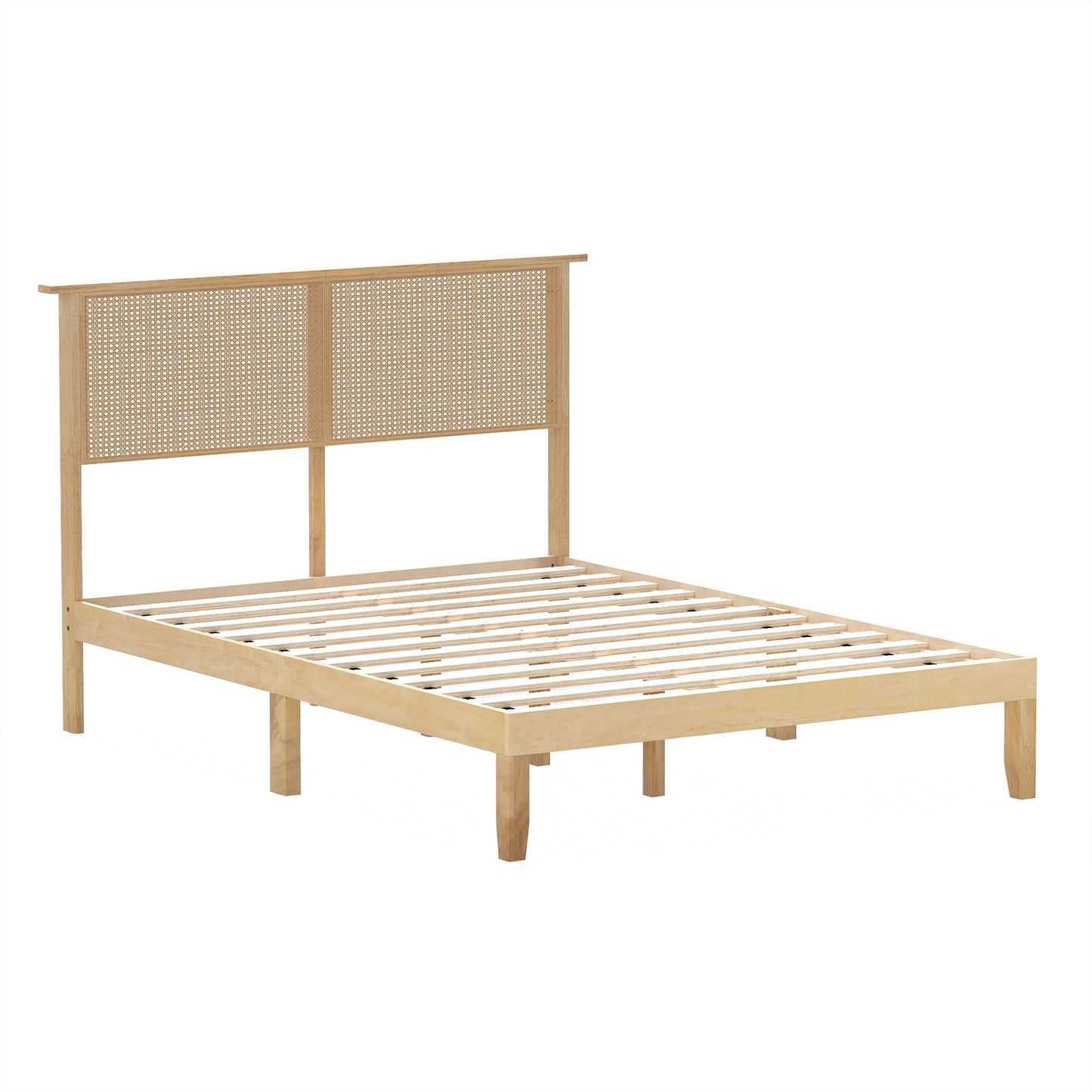 Twin/Full/Queen Size Bed Frame with Rattan Headboard-Twin Size - Full Size