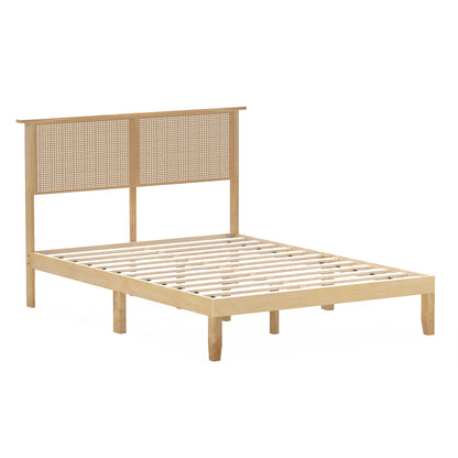 Twin/Full/Queen Size Bed Frame with Rattan Headboard-Twin Size - Full Size