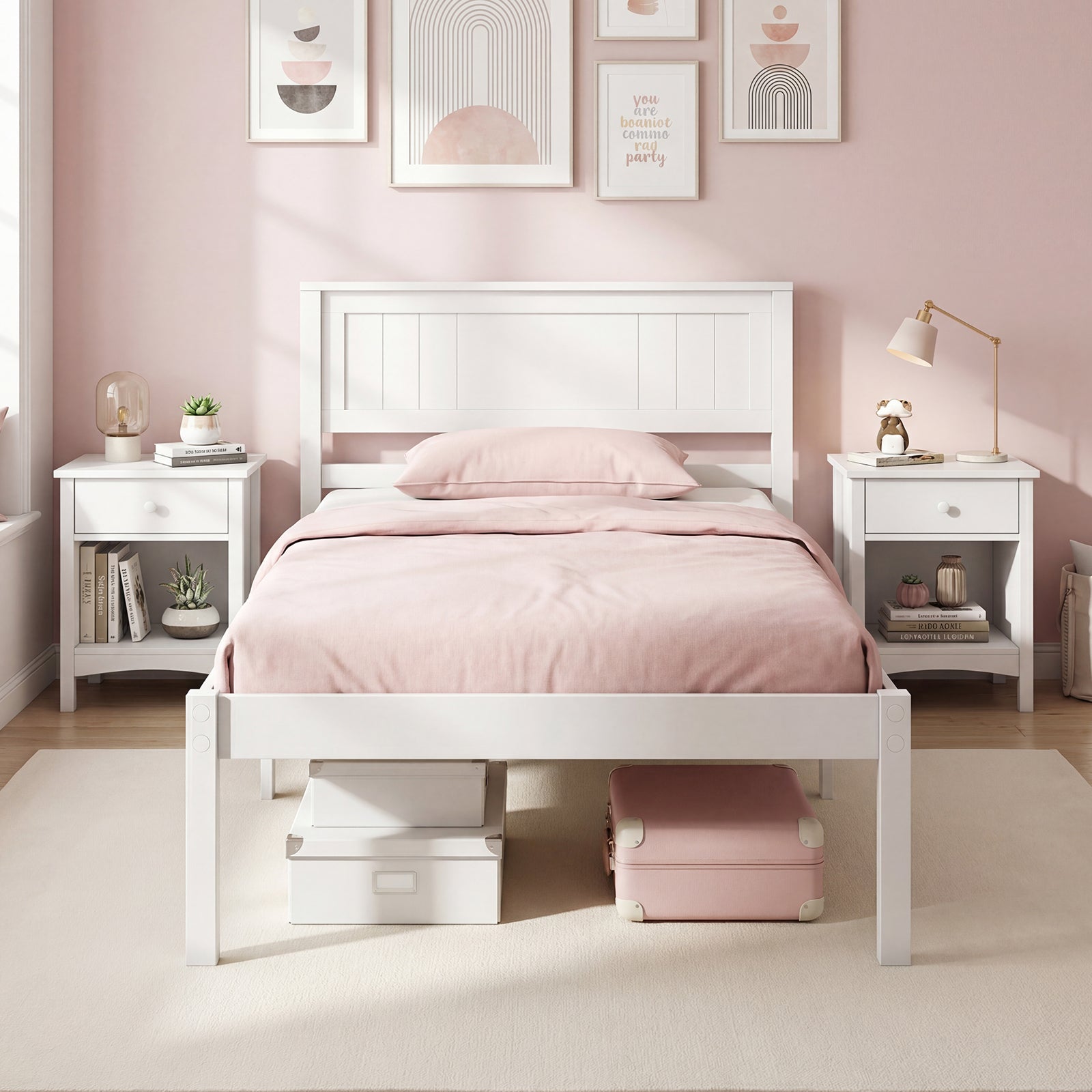 Twin/Full/Queen Size Sturdy Wooden Bed Frame with Headboard and Slat Support-Twin Size