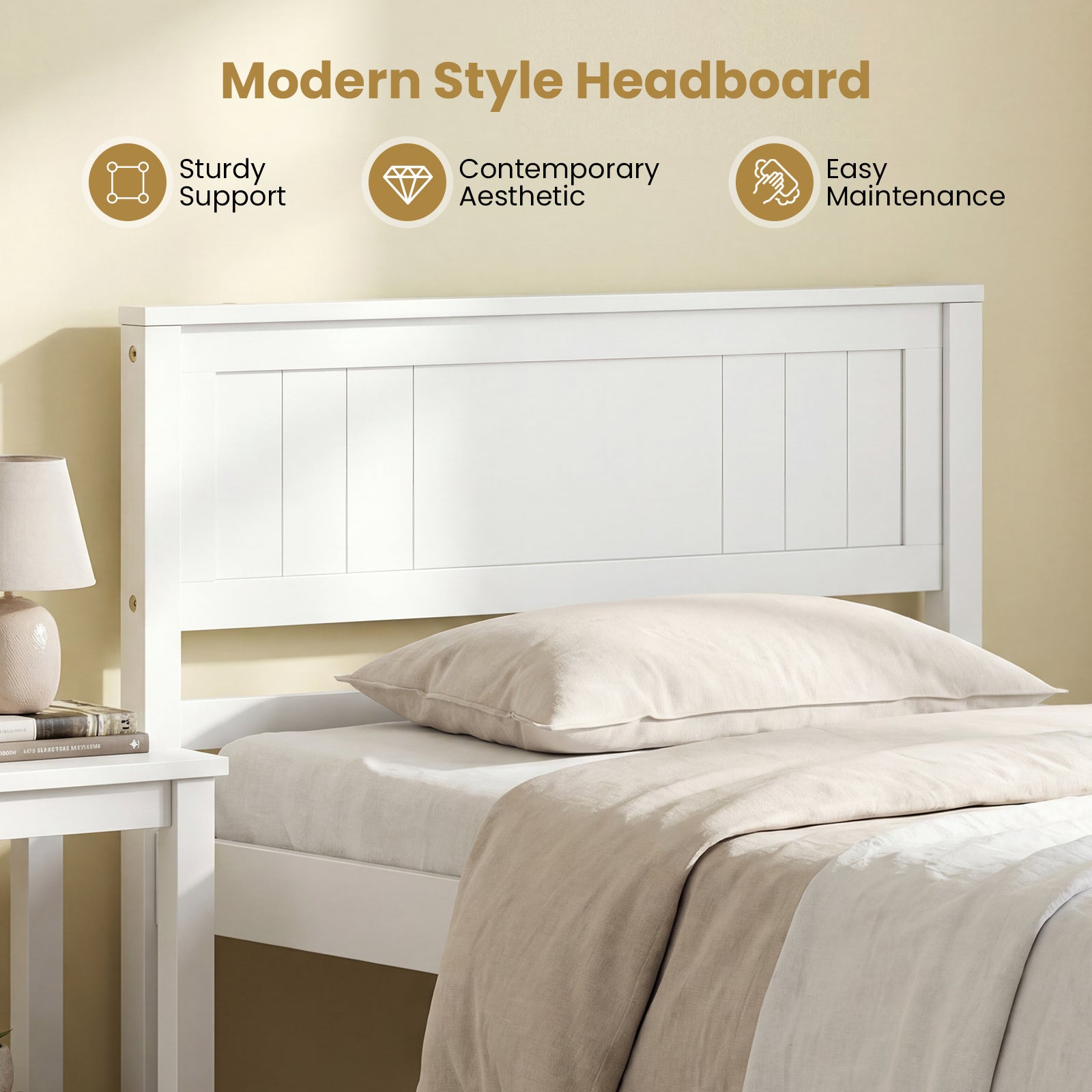 Twin/Full/Queen Size Sturdy Wooden Bed Frame with Headboard and Slat Support-Twin Size